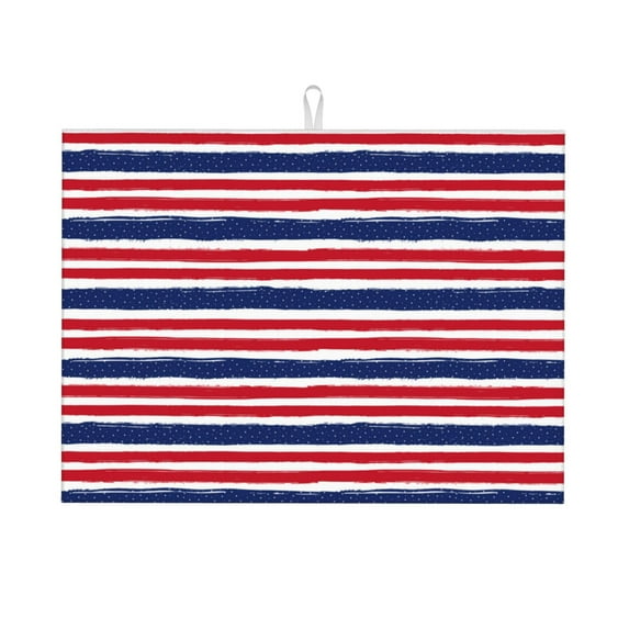 Fuzoiu USA Colors Stripes Print Absorbent, Reversible Microfiber Dish Drying Mat for Kitchen, Dish Drying Pad for Dishes, Utensils, Pots and Pans, Extra Large 18 Inch x 24 Inch