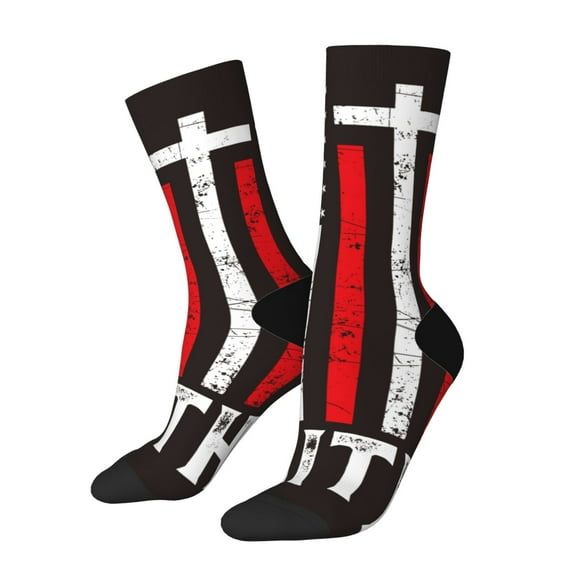 Fuzoiu USA Flag Cross Print Athletic Crew Socks for Men & Women,Casual Crew Socks,Above Ankle Crew Socks for Business, Casual