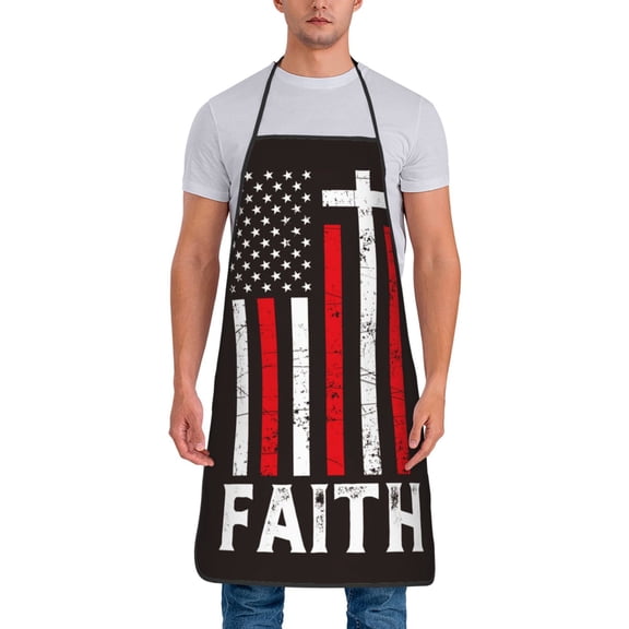 Fuzoiu USA Flag Cross Print Waterproof Apron, Kitchen Apron for Women Men Chef, Apron for Christmas Dinner Party Cooking Baking Crafting House Cleaning Kitchen
