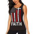 thumbnail image 1 of Fuzoiu USA Flag Cross Print Women's Workout Tank Top,Athletic Racerback Sports Tank,Tops Sleeveless Running Loose Fit Yoga Tops,Active Shirts for Yoga, Running, and Gym-Large, 1 of 7