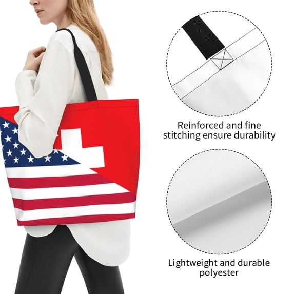 Fuzoiu USA Switzerland Print Tote Bags for Women,Shoulder Bag, Gym Tote,Top Handle Ladies Shoulder Bags for Work Beach Travel and Shopping Grocery