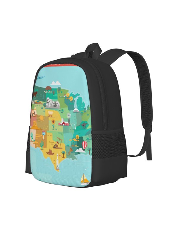USA Tourist Map Print Large Capacity Backpack,Travel Backpack,Laptop Bag,College School Rucksack Bag,for School, Travel & Outdoor Activities