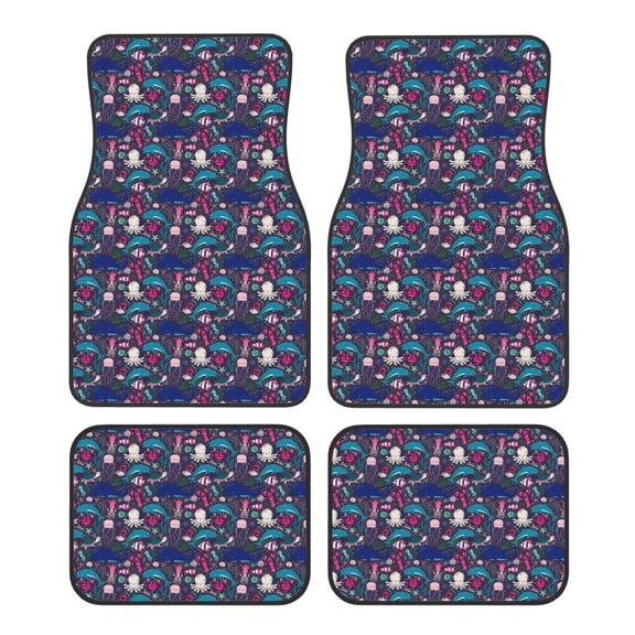 Fuzoiu Underwater Animals Print Carpet Floor Mats for Car,Car Foot Mat Set,Universal Fit 4 Piece Mat Pad Set,Fits Most Cars Trucks Vans Sedans SUV Auto Carpet Mat Se