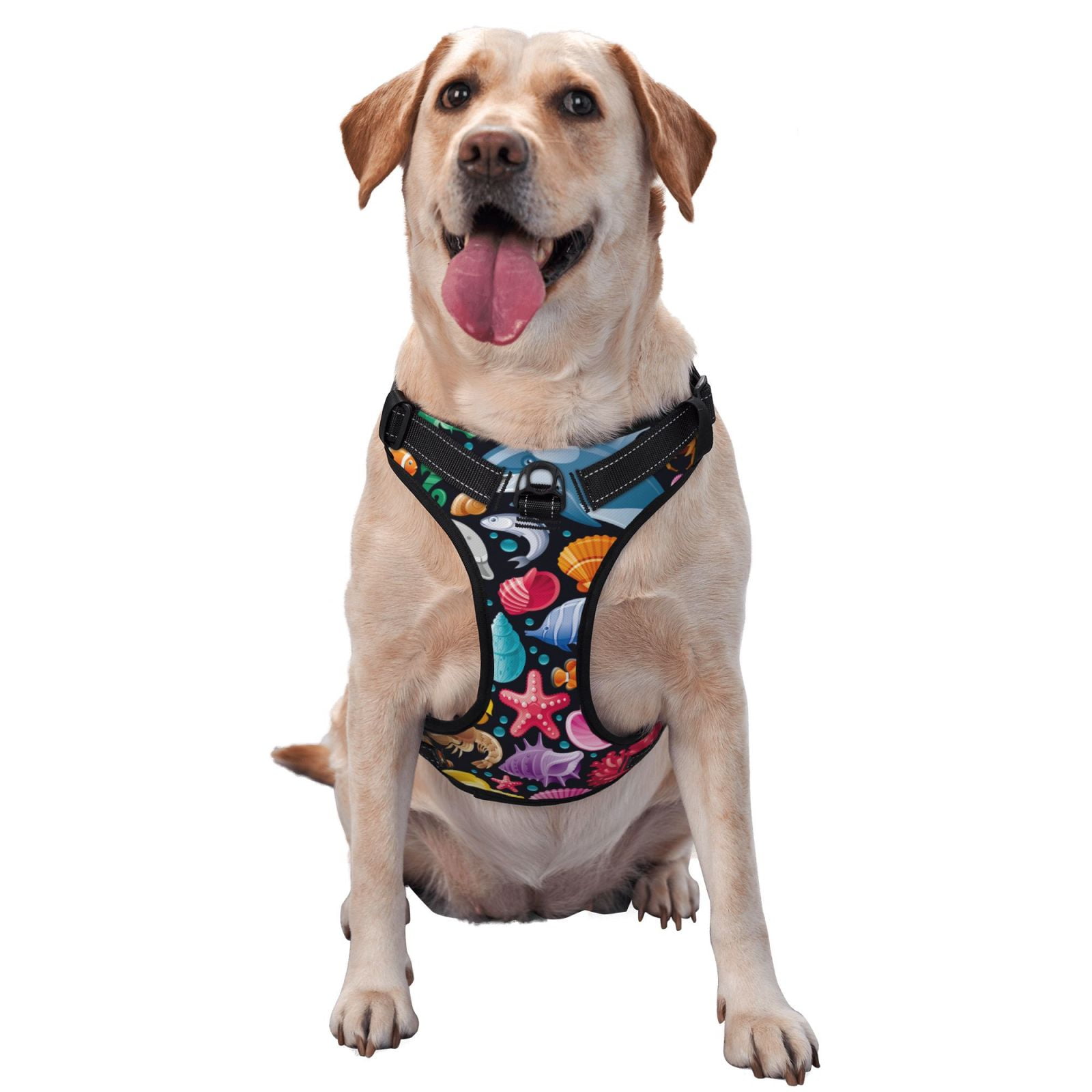 Fuzoiu Underwater Diving Animals Print Reflective Dog Harness,Adjustable, Breathable Pet Vest,Dog Harness No Pull,No Choke Pet Vest for Small, Medium, and Large Dogs-Large
