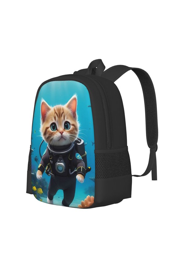 Underwater Diving Cat Print Large Capacity Backpack,Travel Backpack,Laptop Bag,College School Rucksack Bag,for School, Travel & Outdoor Activities