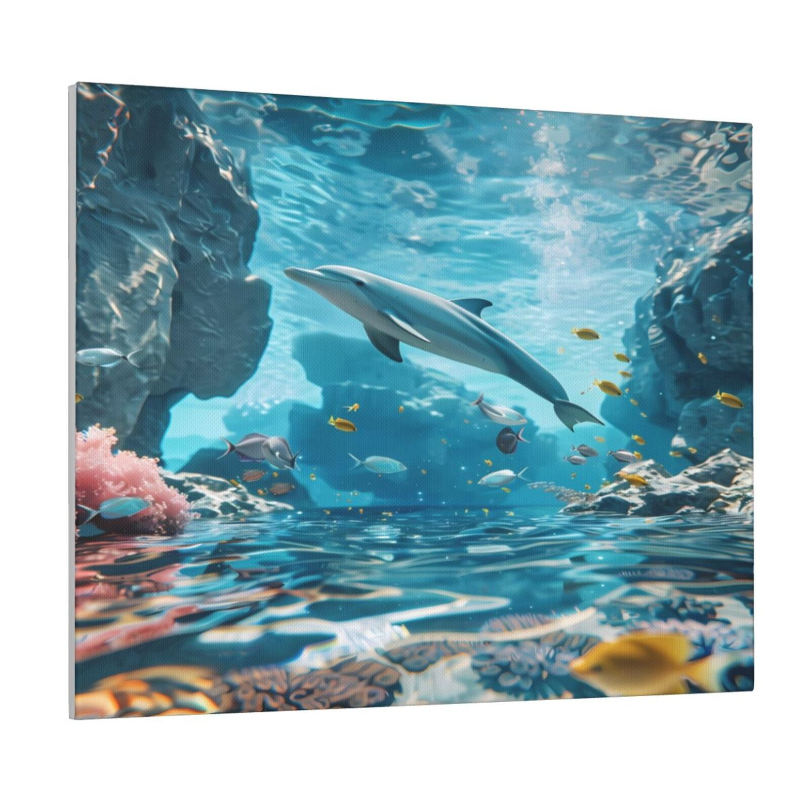 Fuzoiu Underwater Dolphin Scene Print Canvas Wall Art For Bathrooms Photo Inspiration