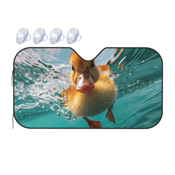 Fuzoiu Underwater Swimming Duck Print Car Windshield Sunshade,Foldable Reflective Sun Visor,Windshield Sun Shade,UV Rays Sun Visor Shade,Auto Front Sun Shield Shade-Medium