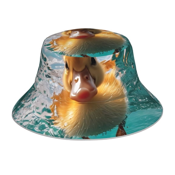 Fuzoiu Underwater Swimming Duck Print Reflective Bucket Hat,Outdoor Hat for Men and Women,Bucket Hat for Travel Fishing Hunting Summer Camp