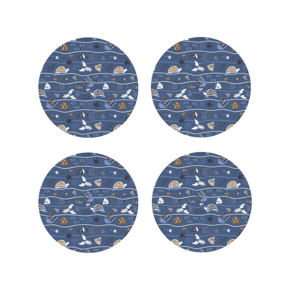 Fuzoiu Underwater World Animals Print Leather Coasters Set,Drink Coasters Set of 4,for Tabletop Protection, Durable PVC Coasters,Home Décor and Housewarming Gift-Round Shape