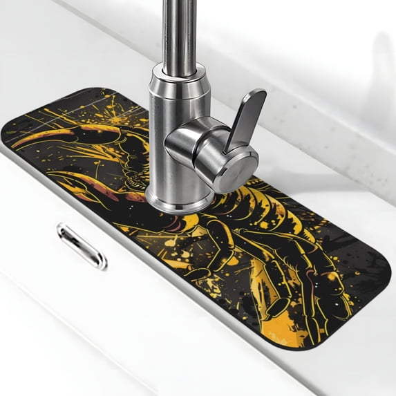 Fuzoiu Urban Graffiti Scorpion Illustration Print Kitchen Faucet Suction Pad, Sink Splash Guard Faucet Mat, Faucet Handle Drip Catcher Tray Drying Mat For Bathroom Kitchen Bathroom Countertop