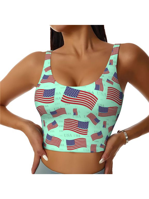 Usa Flag Print Women's Sports Vest,U-Back Sports Tank,Gym Vests,Athletic Sleeveless Shirts,Exercise Undershirts,Yoga, Gym, and Dance Wear-Small