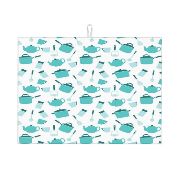 Fuzoiu Utensiles Print Absorbent, Reversible Microfiber Dish Drying Mat for Kitchen, Dish Drying Pad for Dishes, Utensils, Pots and Pans, Extra Large 18 Inch x 24 Inch