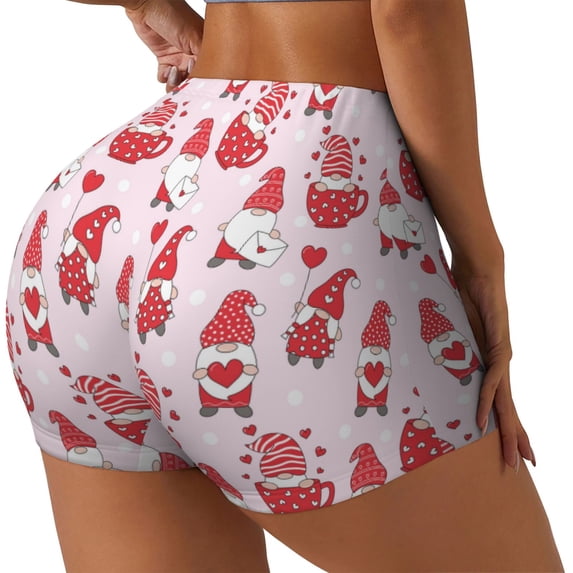 Fuzoiu Valentine Gnomes Print Women's Workout Shorts,Workout Biker Shorts Women,Exercise Fitness Shorts,Scrunch Short, Athletic Shorts for Gym Yoga Running Sport Active-X-Large