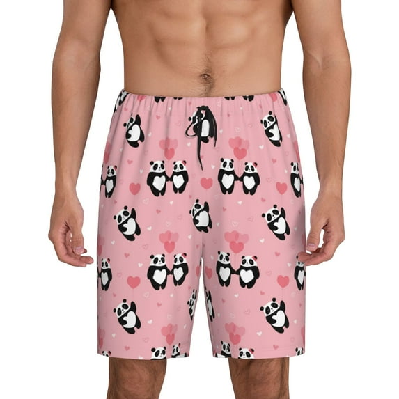 Fuzoiu Valentine'S Day Panda Print Pajama Shorts for Men, Men's Pajama Bottoms,Mens Lounge Sleepwear,Pajama Pants with Pocket-3X-Large