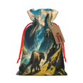 thumbnail image 1 of Fuzoiu Valley River Dinosaur Print Christmas Gift Bag,Burlap Gift Bag with Drawstring Closure & Hang Tag,Perfect for Holidays, Birthdays, and Special Occasions-Small, 1 of 7