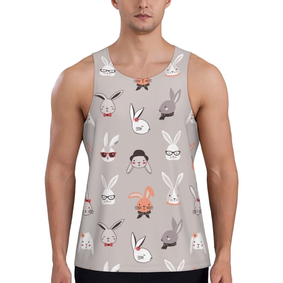 Fuzoiu Various Rabbits Print Men's Workout Tank Tops,Sleeveless Gym Shirt Quick Dry,Fitness Bodybuilding T-Shirt,Muscle Athletic Workout Tee-Large
