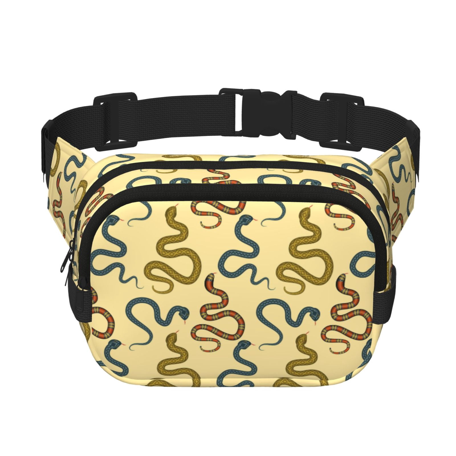 Fuzoiu Various Snake Print Unisex Square Double Layer Waist Bag,Crossbody Fanny Pack Travel Workout Accessory
