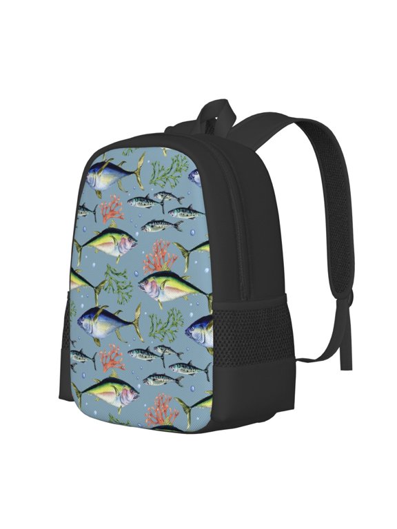 Various Wild Sea Fish Print Large Capacity Backpack,Travel Backpack,Laptop Bag,College School Rucksack Bag,for School, Travel & Outdoor Activities