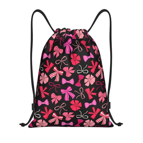 Fuzoiu Various pink and red Bow knots Print Drawstring Backpack for Gym, Travel, Yoga,Sports Sackpack String Bag for Women Men-Medium