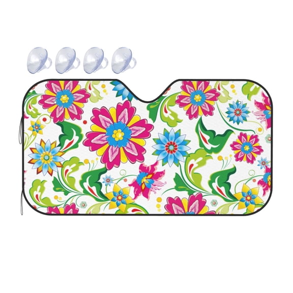 Fuzoiu Vector Mexican Otomi Style Bright Print Car Windshield Sunshade,Foldable Reflective Sun Visor,Windshield Sun Shade,UV Rays Sun Visor Shade,Auto Front Sun Shield Shade-Small