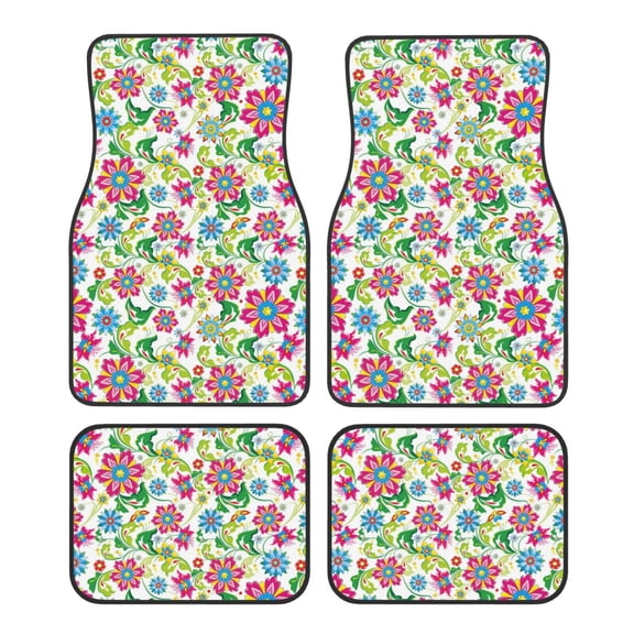 Fuzoiu Vector Mexican Otomi Style Bright Print Carpet Floor Mats for Car,Car Foot Mat Set,Universal Fit 4 Piece Mat Pad Set,Fits Most Cars Trucks Vans Sedans SUV Auto Carpet Mat Se