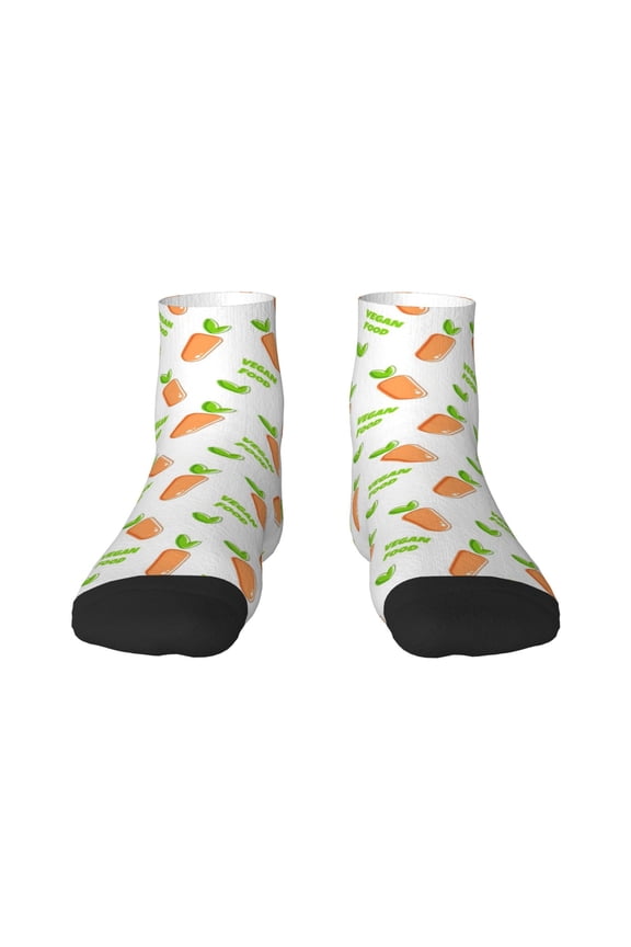 Vegan Fruit Carrot Print Adult Socks, Crew Moisture-wicking Socks, Unisex Cushion Crew Socks,Casual Sports Ankle Socks