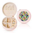 thumbnail image 1 of Fuzoiu Vegetable (2) Print Portable Jewelry Box,Round Mini Leather Travel Jewelry Case,Small Travel Jewelry Organizer,Jewelry Holder for Ring Necklace Earring for Women Girls-Pink, 1 of 7