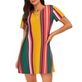 thumbnail image 1 of Fuzoiu Vertical Stripes Print Women Nightgowns, Soft Comfy Lightweight Short Sleeves Sleepwear,Crew Neck Loungewear, 1 of 6