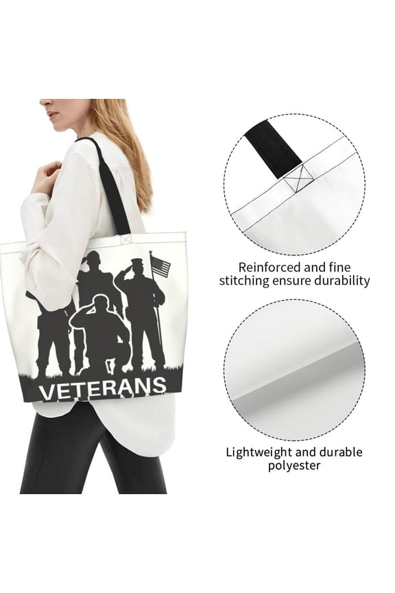 Fuzoiu Veterans Day Print Tote Bags for Women,Shoulder Bag, Gym Tote,Top Handle Ladies Shoulder Bags for Work Beach Travel and Shopping Grocery