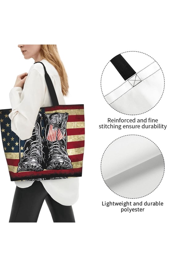 Fuzoiu Veterans Day1 Print Tote Bags for Women,Shoulder Bag, Gym Tote,Top Handle Ladies Shoulder Bags for Work Beach Travel and Shopping Grocery