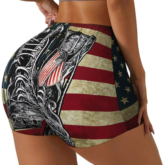 Fuzoiu Veterans Day1 Print Women's Workout Shorts,Workout Biker Shorts Women,Exercise Fitness Shorts,Scrunch Short, Athletic Shorts for Gym Yoga Running Sport Active-X-Large