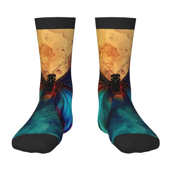 Fuzoiu Vibrant Rainbow Butterfly A Print Kids Socks For Boys Girls,Grip Crew Socks with Non Slip,Lightweight Stretch Crew Socks,Toddlers Crew Boot Socks