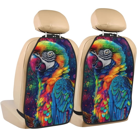 Fuzoiu Vibrant Rainbow Parrot Fantasy Print 2 Pack Kick Mat Back Seat Protector With 3 Storage Pockets, Universal Car Seat Back Organizer For Kids Pets, Waterproof Backseat Protector For Most Car