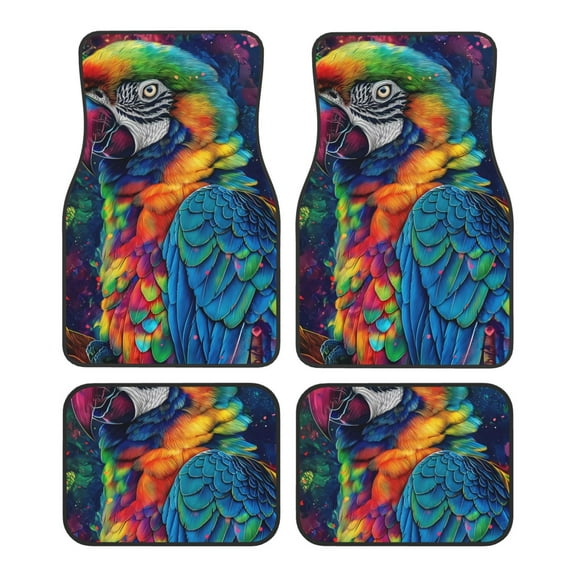 Fuzoiu Vibrant Rainbow Parrot Fantasy Print Carpet Floor Mats for Car,Car Foot Mat Set,Universal Fit 4 Piece Mat Pad Set,Fits Most Cars Trucks Vans Sedans SUV Auto Carpet Mat Se