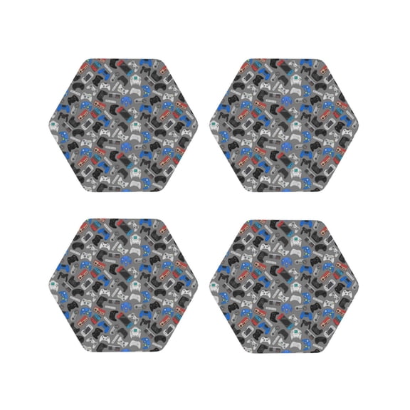 Fuzoiu Video Game Print Leather Coasters Set,Drink Coasters Set of 4,for Tabletop Protection, Durable PVC Coasters,Home Dcor and Housewarming Gift-Hexagon
