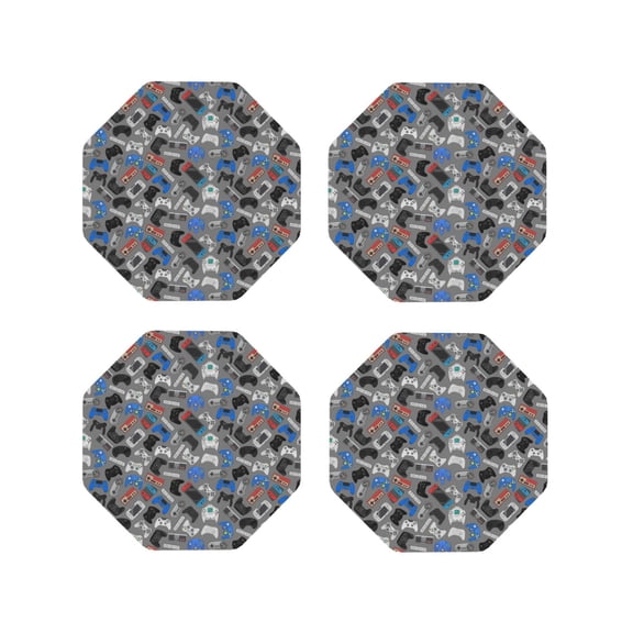 Fuzoiu Video Game Print Leather Coasters Set,Drink Coasters Set of 4,for Tabletop Protection, Durable PVC Coasters,Home Décor and Housewarming Gift-Octagon