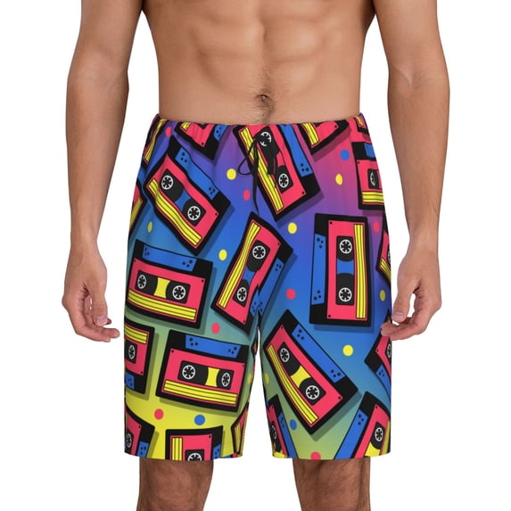 Fuzoiu Vintage Audio Cassettes Print Pajama Shorts for Men, Men's Pajama Bottoms,Mens Lounge Sleepwear,Pajama Pants with Pocket-Small