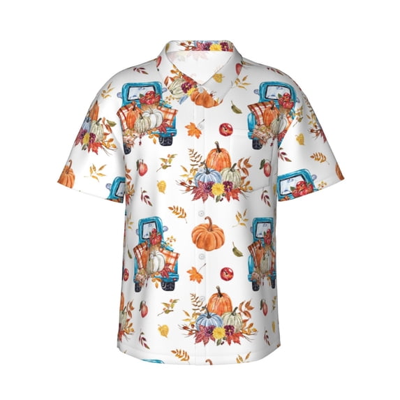 Fuzoiu Vintage Autumn Truck Print Hawaiian Shirt for Men, Summer Beach Casual Short Sleeve Button Down Shirts, Men’s Beach Summer Shirts with Pocket,XX-Large