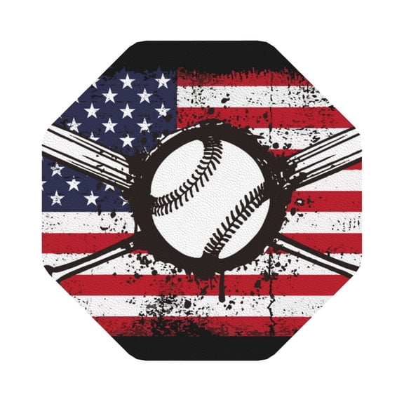Fuzoiu Vintage Baseball American Flag Print Leather Coasters Set,Drink Coasters Set of 6,for Tabletop Protection, Durable PVC Coasters,Home Décor and Housewarming Gift,Octagon