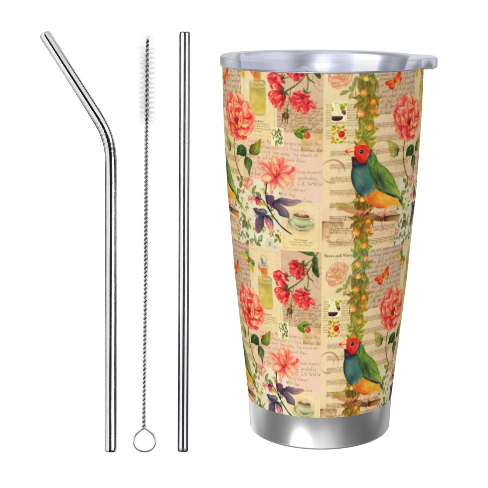 Fuzoiu Vintage Bird Print 20oz Tumbler Stainless Steel Vacuum