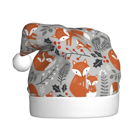 Fuzoiu Vintage Blue Fox Family A Print Santa Hat Christmas Hat for Adults,Santa Hats with Pompom, Unisex Xmas Holiday Hat for Christmas New Year Festive Party Supplies