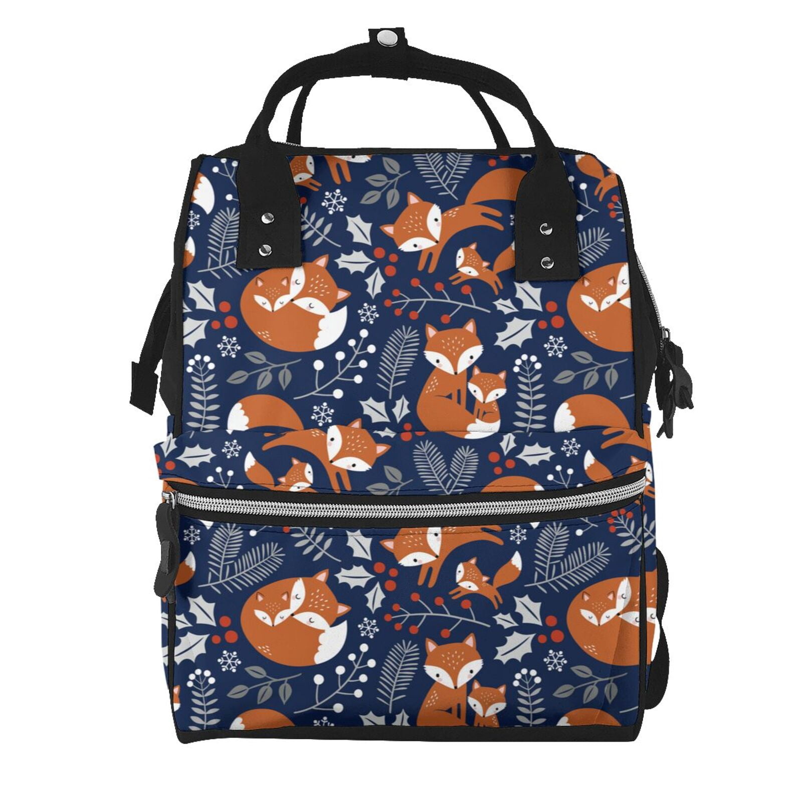 Fuzoiu Vintage Blue Fox Family Print Diaper Bag Backpack,Baby Essentials Travel Tote,Multi function Waterproof Diaper Bag, Travel Essentials Baby Bag - Unisex