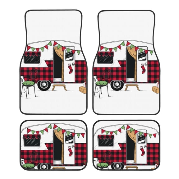 Fuzoiu Vintage Buffalo Plaid Christmas Camper Print Carpet Floor Mats for Car,Car Foot Mat Set,Universal Fit 4 Piece Mat Pad Set,Fits Most Cars Trucks Vans Sedans SUV Auto Carpet Mat Se