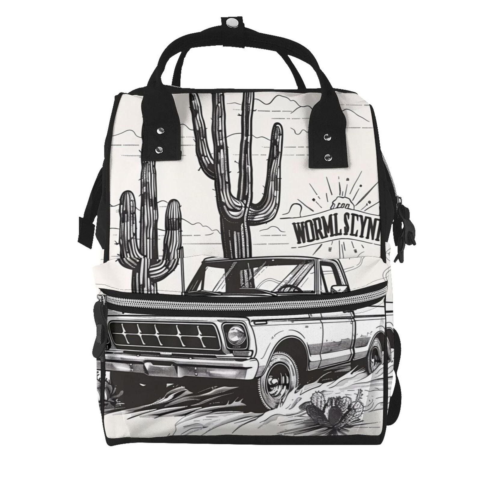 Fuzoiu Vintage Cactus Pickup Print Diaper Bag Backpack,Baby Essentials Travel Tote,Multi function Waterproof Diaper Bag, Travel Essentials Baby Bag - Unisex