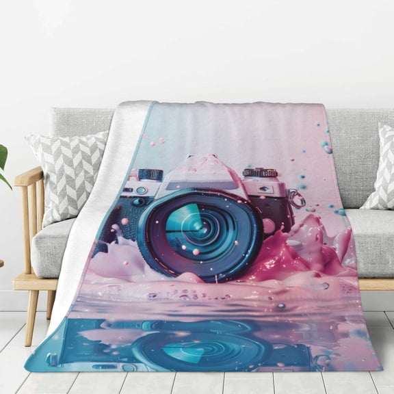 Fuzoiu Vintage Camera Splash Art Print Flannel Throw Blanket,Light Weight Warm Decorative,Throw Blanket Cover for Sofa, Couch, Bedroom,Travel-60"x50"