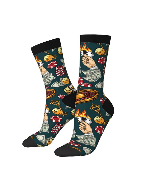 Vintage Casino Chips Print Athletic Crew Socks for Men & Women,Casual Crew Socks,Above Ankle Crew Socks for Business, Casual