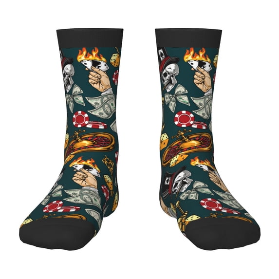 Fuzoiu Vintage Casino Chips Print Kids Socks For Boys Girls,Grip Crew Socks with Non Slip,Lightweight Stretch Crew Socks,Toddlers Crew Boot Socks