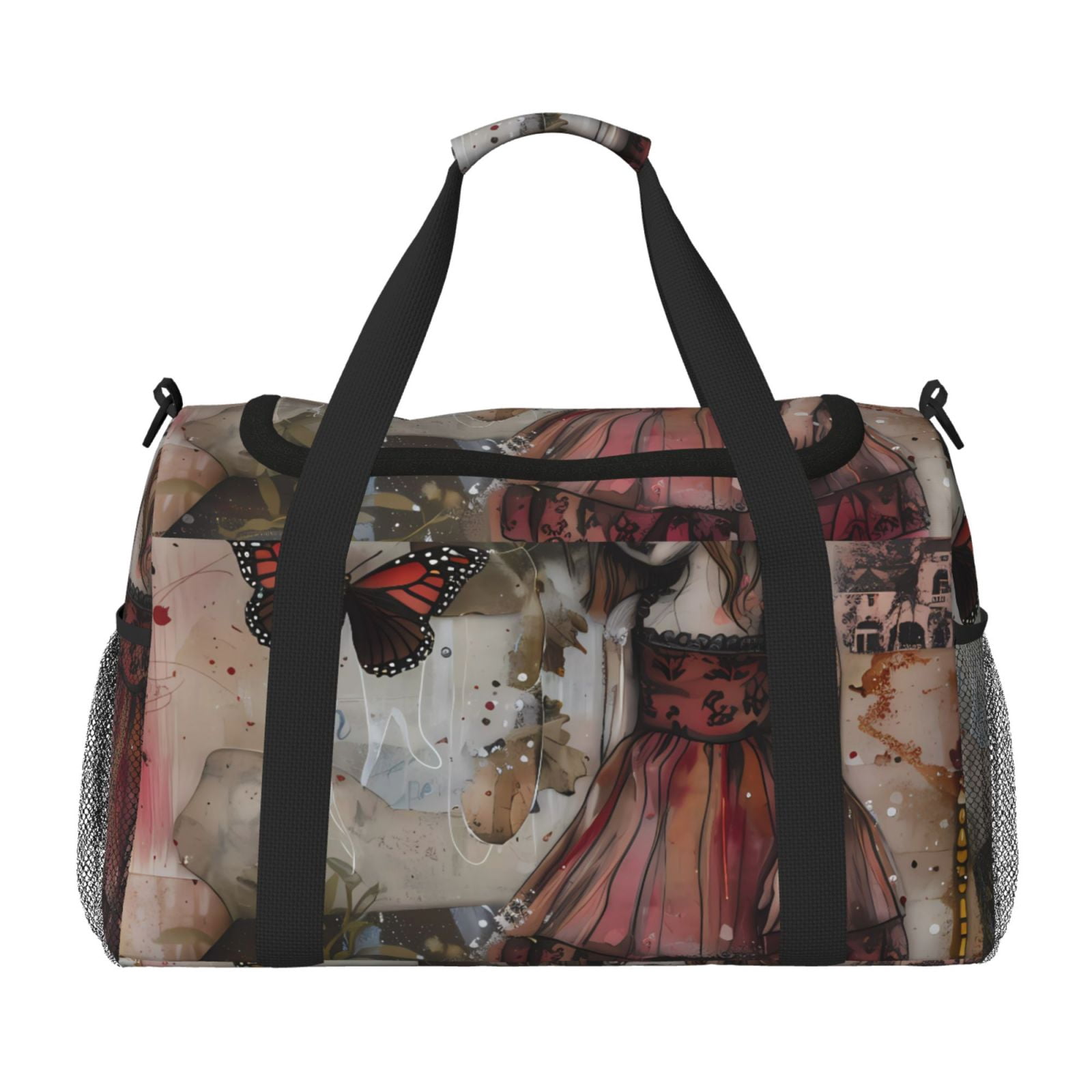 Fuzoiu Vintage Collage Girl Butterfly Print Travel Duffle Bag,Carry On Tote Bags,Duffel Bag,Sport Gym Bag, Hospital Bag for Labor and Delivery, Overnight Bag,Luggage Bag