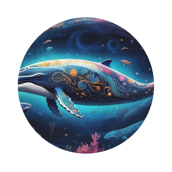 Fuzoiu Vintage Colorful Patterned Dolphin Print Leather Coasters Set,Drink Coasters Set of 6,for Tabletop Protection, Durable PVC Coasters,Home Décor and Housewarming Gift,Round Shape