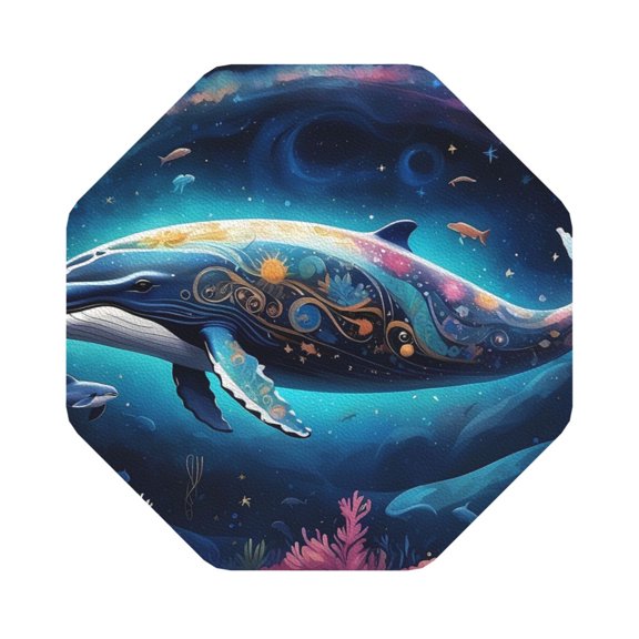 Fuzoiu Vintage Colorful Patterned Dolphin Print Leather Coasters Set,Drink Coasters Set of 6,for Tabletop Protection, Durable PVC Coasters,Home Décor and Housewarming Gift,Octagon